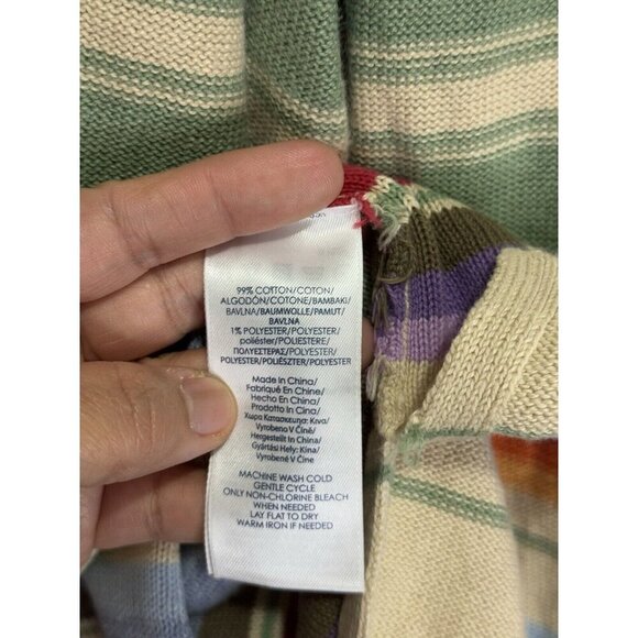 CHAPS Womens V-Neck Sweater Multi-Color Striped Long Sleeve Lace Up Rainbow 1X - Picture 7 of 9